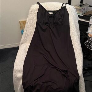 Hollister black smocked midi dress, tie-front, side split, back cut-out, in XL